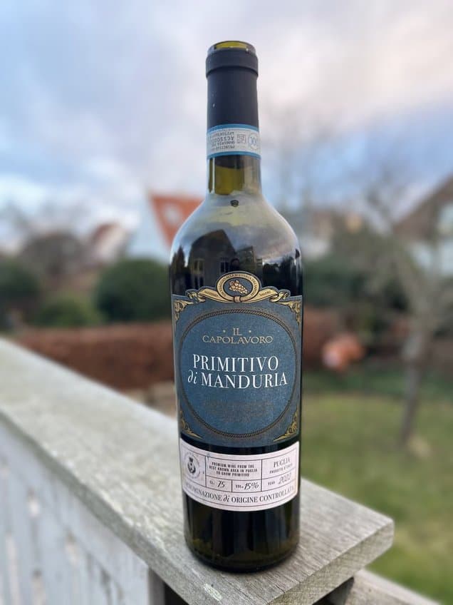 Flaske Primitivo di Manduria rødvin fra Italien